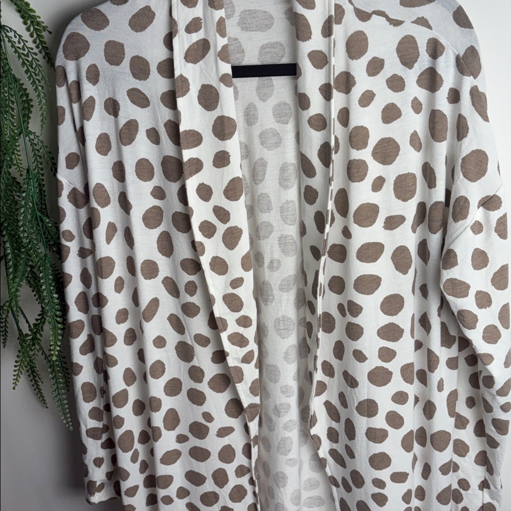 Ann Taylor White Cardigan with Brown Dots - Picture 3 of 8